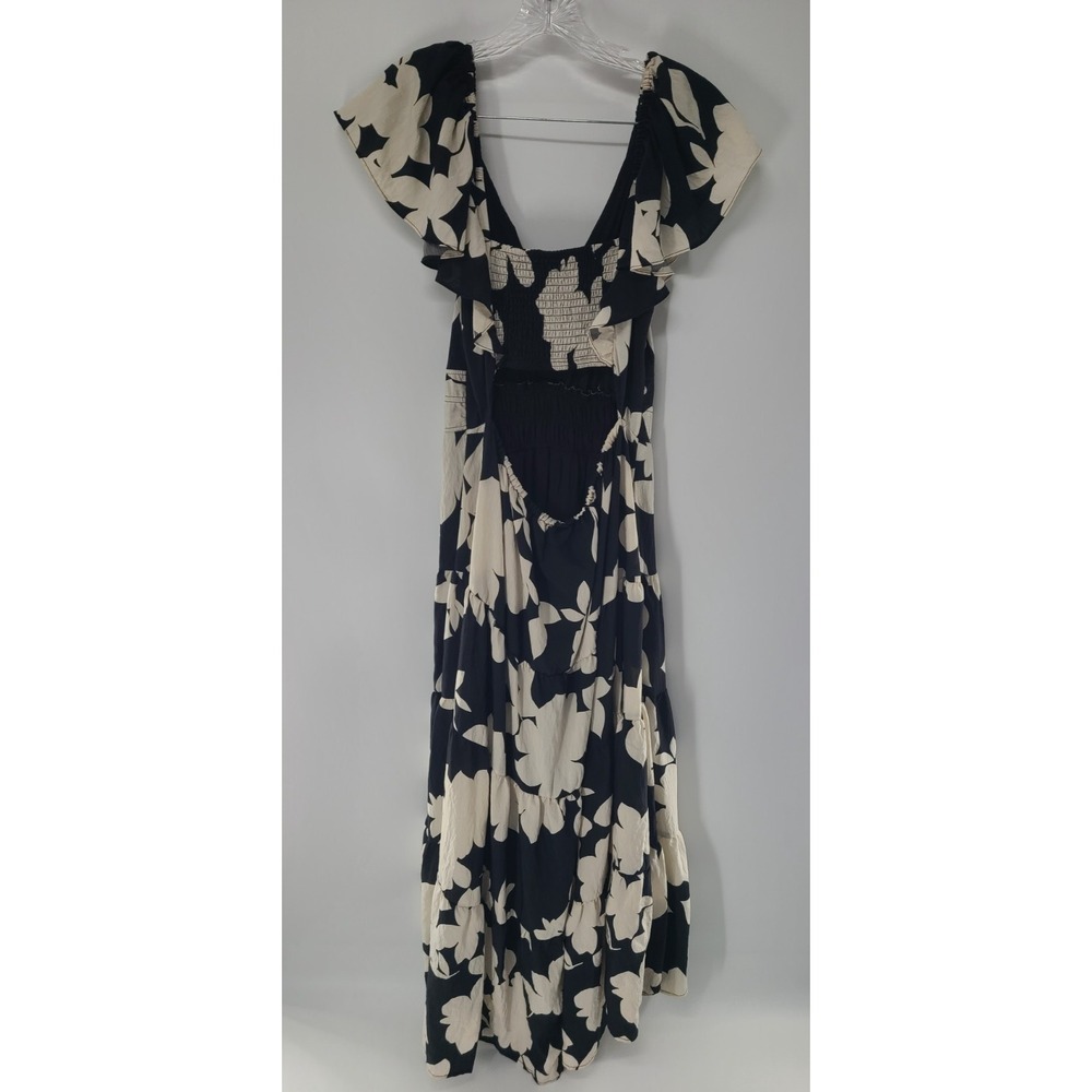 Anthropologie Black and Cream Floral Asymmetrical Maxi Dress - Picture 4 of 14